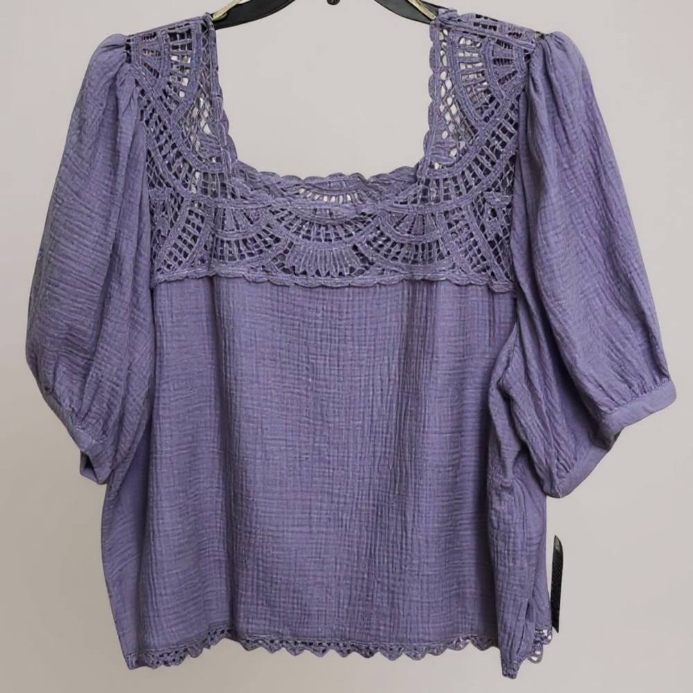 Democracy Purple Cropped Blouse with Square Neckline